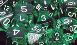 Кубики Chessex: набор из 7 кубиков: Green w/white прозрачные